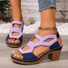 Fashion Plus Size High Heel Sandals Summer New Round Toe Open Toe Color Block Cutout Platform Non-slip Block Heel Shoes