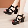 Beach Platform Sandals Patent Leather Shoes 2024 Summer Elegant Block High Heels Sandals Women for Office Mom