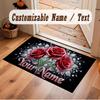 Floral Garden Theme Soft Crystal Velvet Rug Custom Name & Text Print Non Slip Floor Rug for Bedroom Living Room