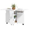 Folding Drop Leaf Table With 3 Tier Shelves Box And Wheels In Mdf 130x80x76.5 Cm White