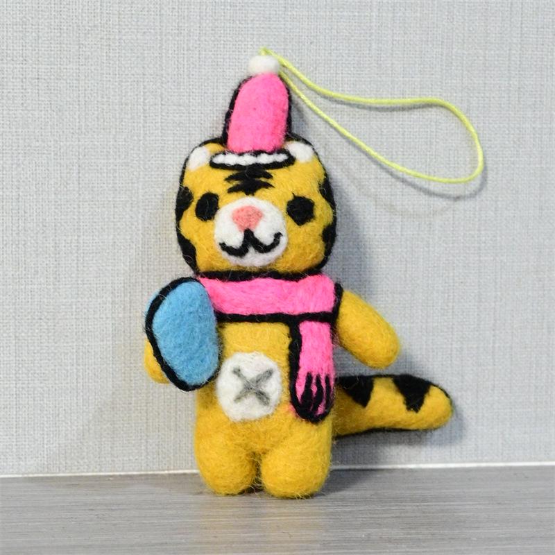 Handmade Wool Felt Tiger and Lion Bag Charm Ornament - Cute Gift Pendant