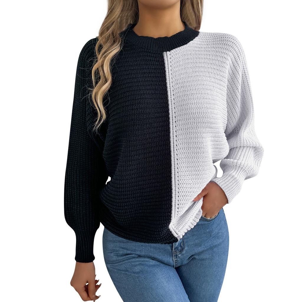 Women's Fashion Casual Loose Contrast Raglan Sleeve Sweater Long Sleeve Pullover Top