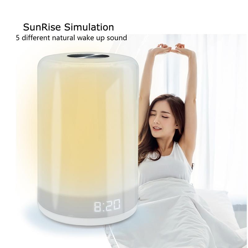 Будильник с восходом солнца, со светом для пробуждения, естественными звуками, ночником, сенсорным управлением для спальни, детей, взрослых, рождественский подарок, помощь для сна