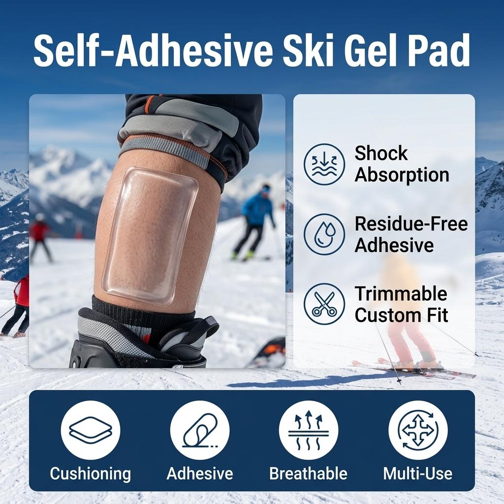 Ski Boot Pad Soft Silicone Gel Cushion for Adults Teens Anti Friction Shock Absorbing Liner Shin Calf Heel Protector Reusable