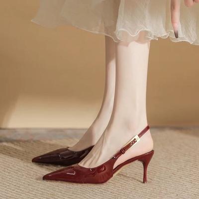 Модная обувь женская 2025 Слингбэки Женские туфли-лодочки на высоком каблуке Модные туфли для платья Женские туфли с острым носком Ремешок с пряжкой Высокий тонкий каблук Женские сандалии