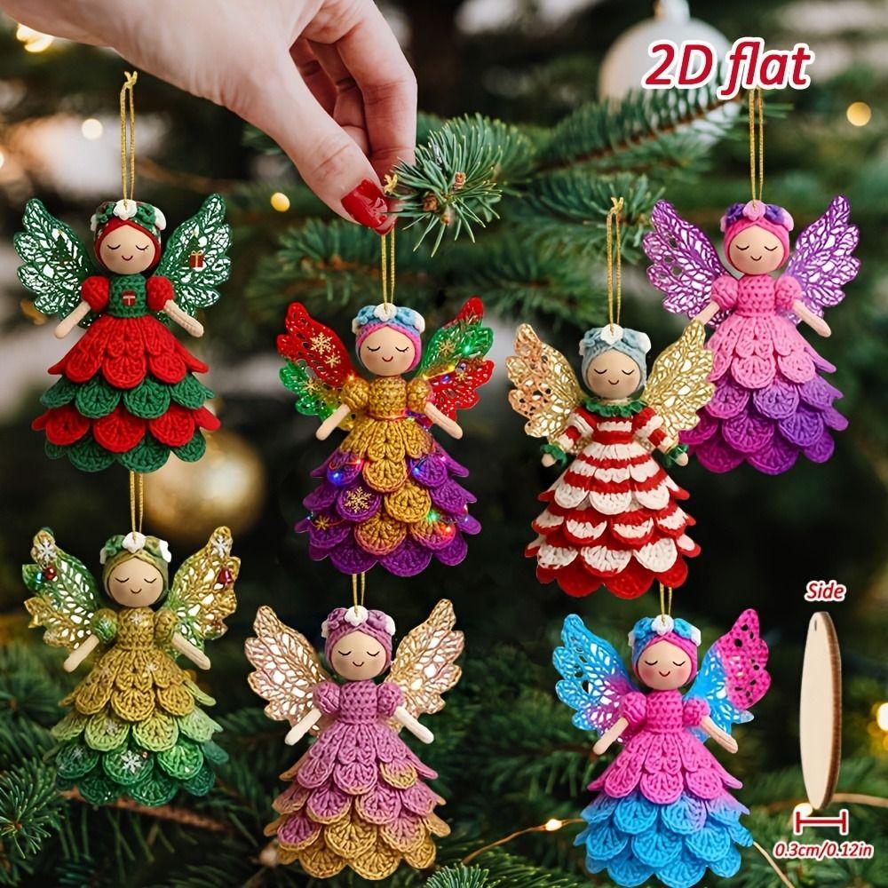 14/28 pcs Wooden Christmas Tree Ornaments Colorful Design Wings Girl Pendant Christmas Gift Giving