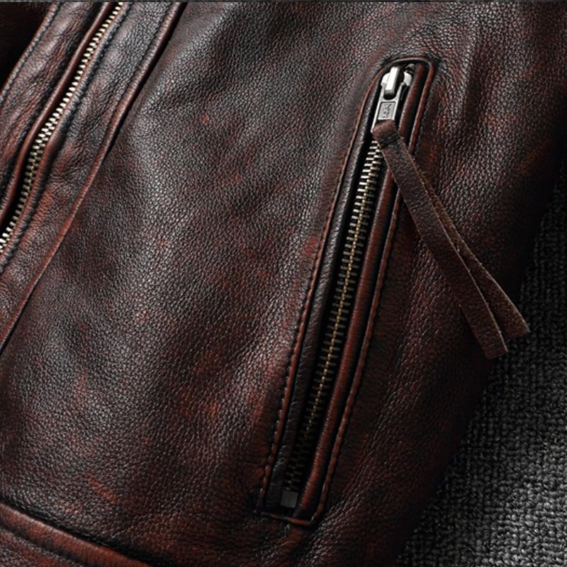 Крупногабаритная кожаная куртка из коровьей кожи с верхним слоем, красно-коричневое, потертое пальто в стиле мотоцикла в американском ретро-стиле, High Sense