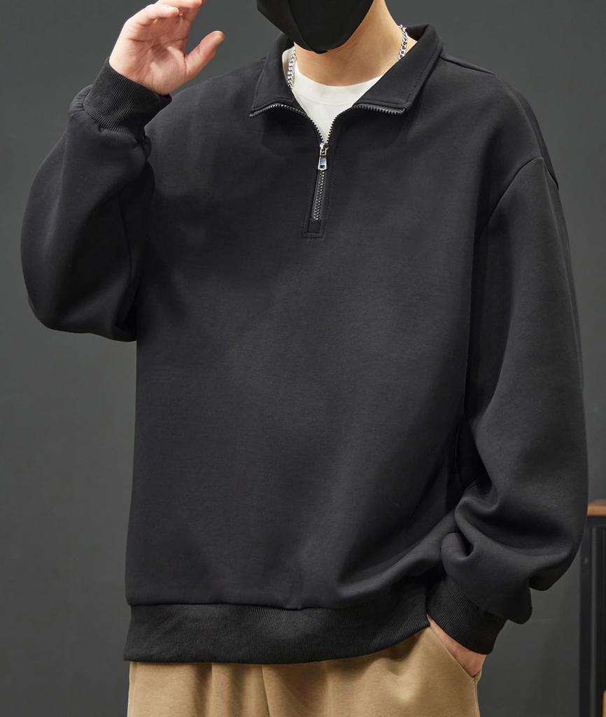 EASTEMPO Long Sleeve Polo Loose Solid Plus Sizes Men's Shirt, Autumn, Fit, Casual, Business, Color, Stylish, (M, Black)