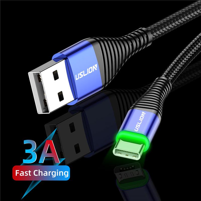 USLION 3A, 2 м, USB-кабель типа C, зарядное устройство для мобильного телефона, тип C, быстрая зарядка, шнур передачи данных Andriod Microusb