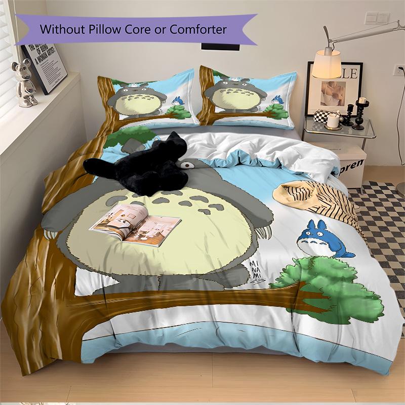 Totoro Friends Forest Print 3Pcs Bedding Setduvet Cover With 2 Bedropillowcase Home Birthday Gift