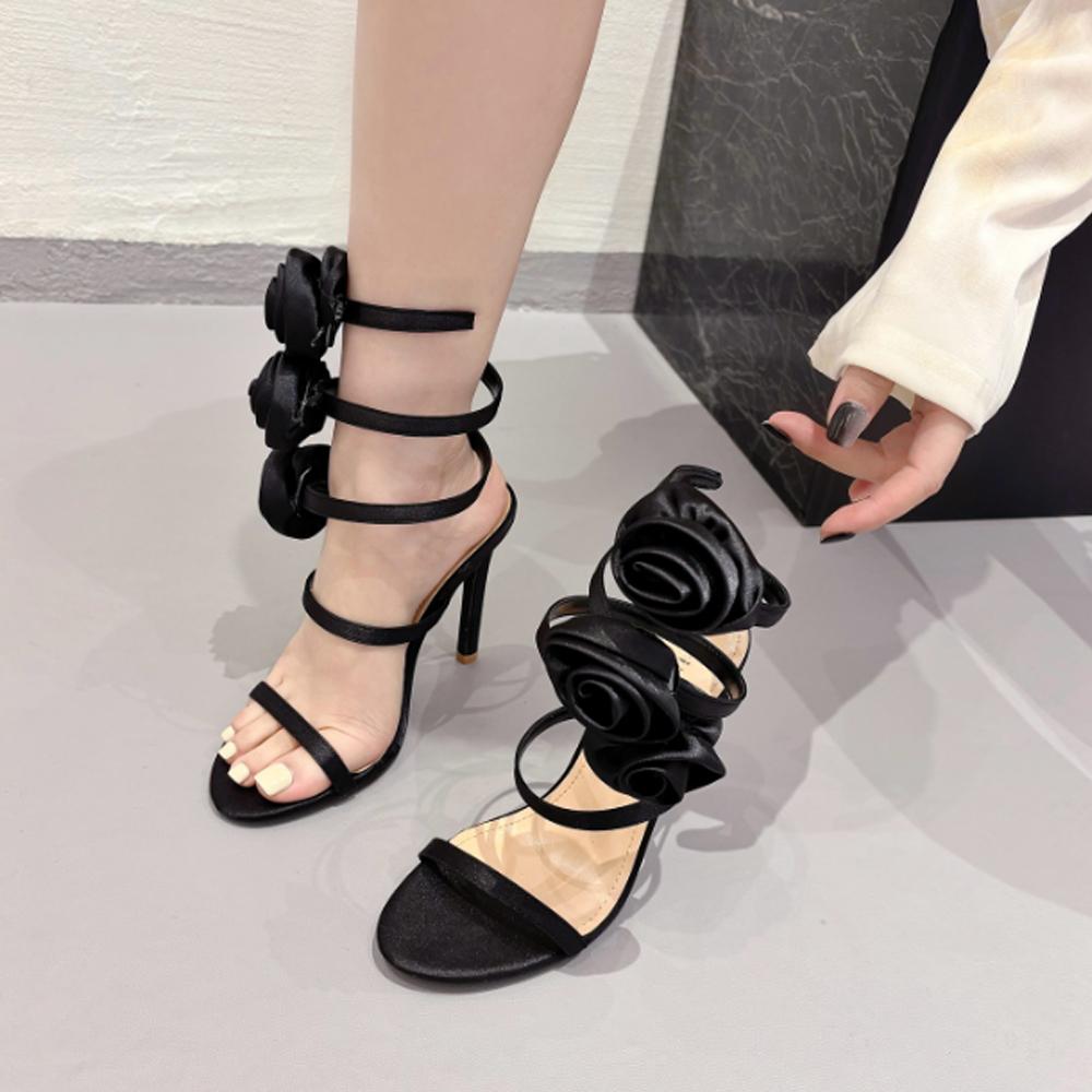Новые женские сексуальные туфли на высоком каблуке с цветочным ремешком на щиколотке, римские сандалии с открытым носком, модные туфли для ночного клуба и вечеринки