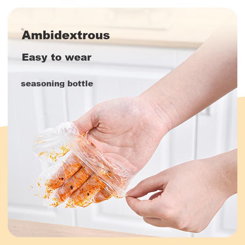 Temeiju Disposable Gloves, Food-Grade Thickened Boxed Pull-Out Style Kitchen PE Plastic Transparent Gloves for Cracking Crayfish, 500 Pieces Per Pack