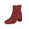 Women's Short Boots Autumn and Winter Grit Metal Sequins Women's and Ankle Boots Gold Silver Thick Heel High Heel Round Head Women's Short Boots