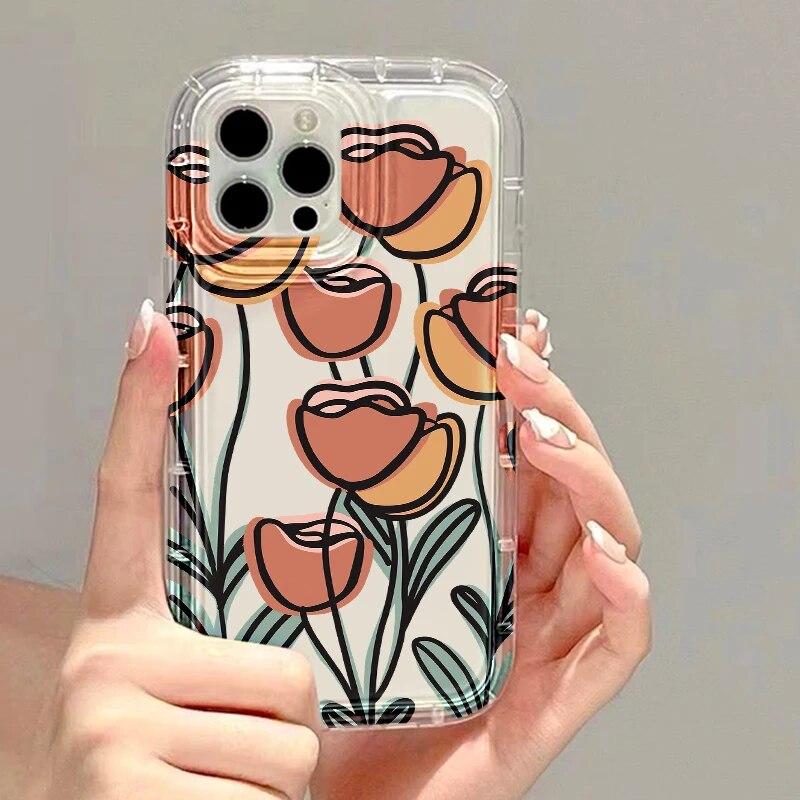 For iPhone 14 Pro Max Cases Phone Case For iPhone 11 Case iPhone 15 12 13 Pro Max XR XS 8 7 Plus Transparent Rose Flower Cover