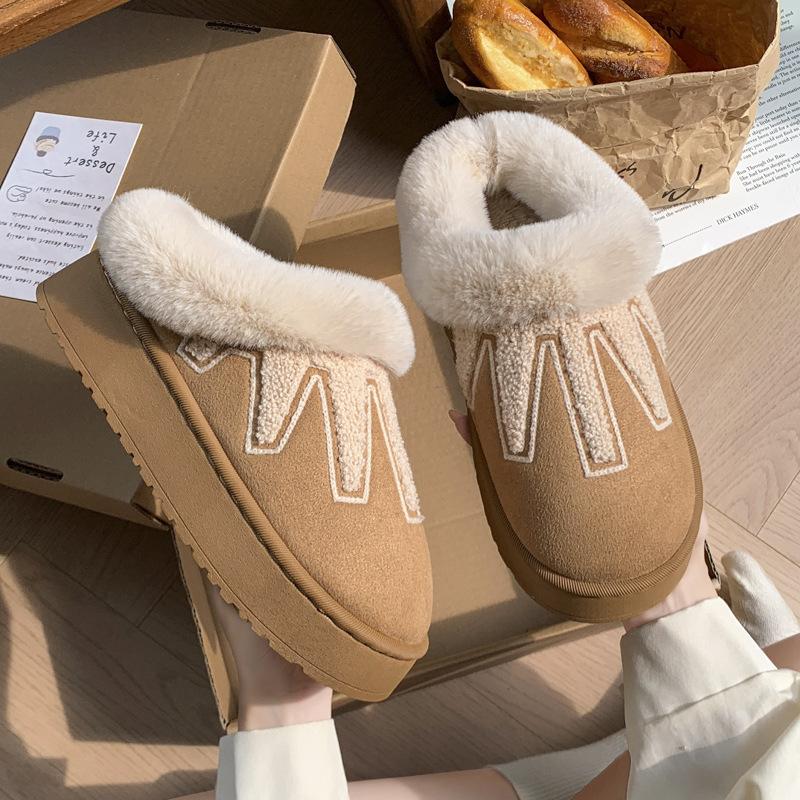 New Versatile Thick-soled Heightening Slippers Autumn and Winter Couples Home Piled Warm Non-slip Wool Cotton Slippers