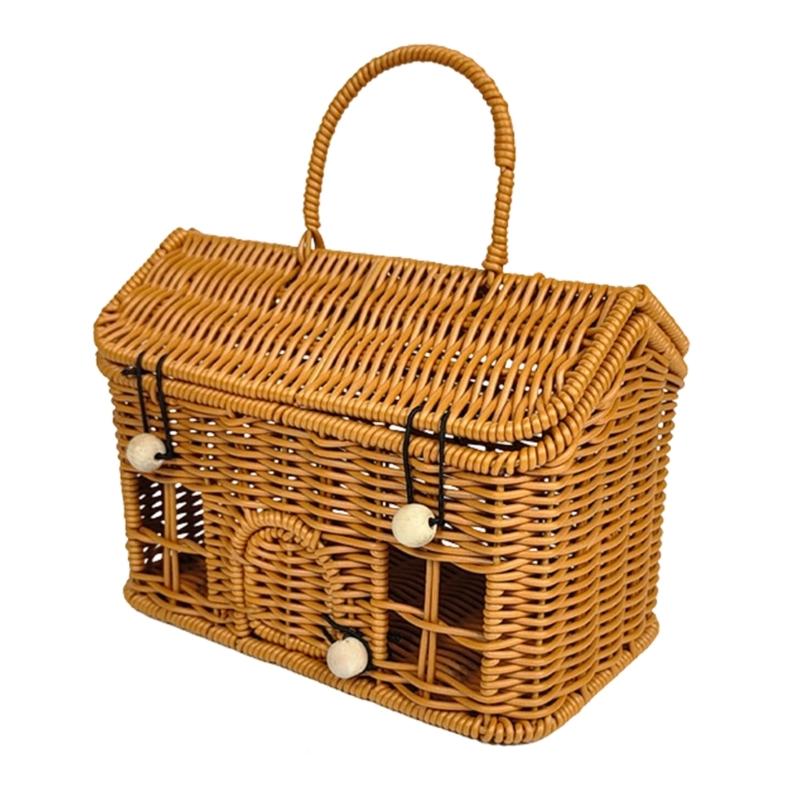 652F Creative House Designs Portable Rattan Organizers Bin Retro Decors Storage