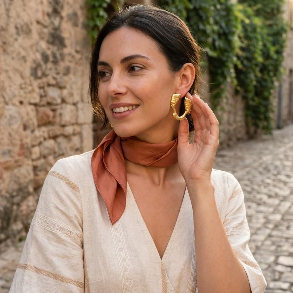 Exaggerated Portrait Earrings Gold Circular Hoop Earrings Holiday Style