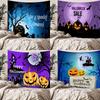 Home bedside room decoration Halloween tapestry, witch skull ghost print hanging cloth, background wall covering