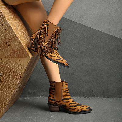 2025 Новые женские ботильоны, дизайнерская обувь для женщин для улицы, с кисточками, теплые ботинки в западном стиле с бахромой, женские zapatos de mujer