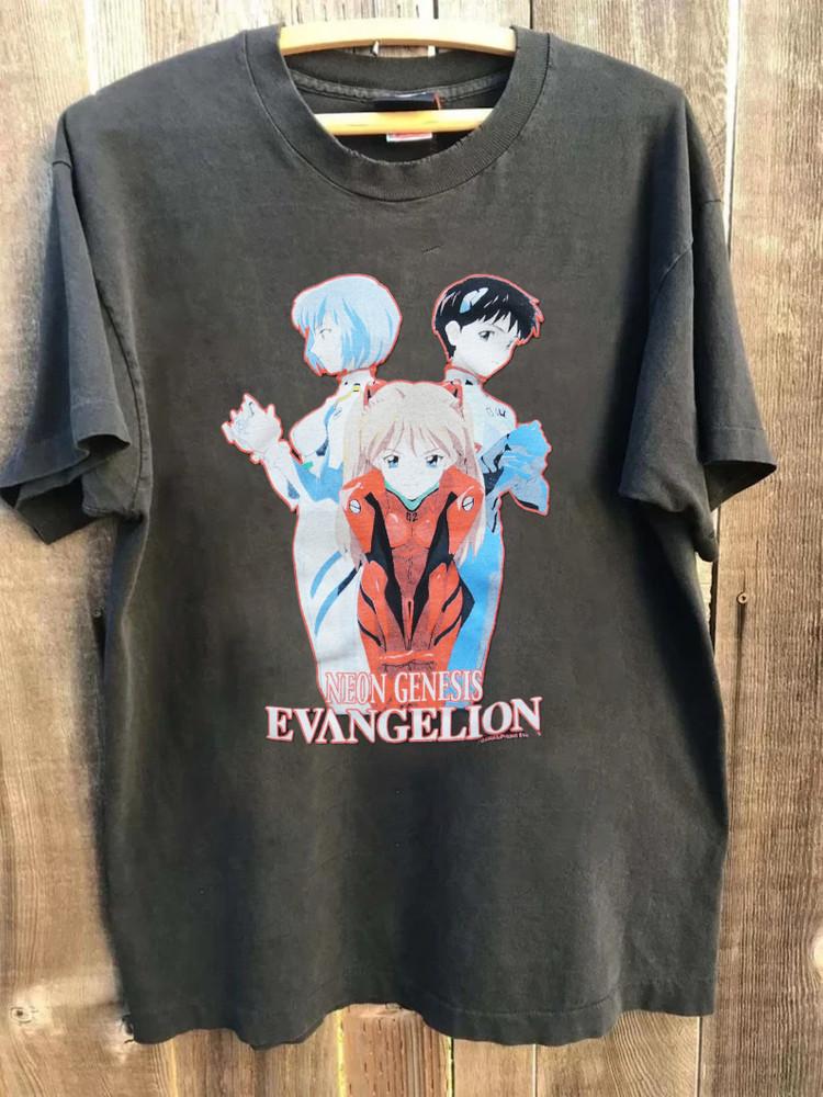 Футболка с коротким рукавом 90-х Neon Genesis Evangelion, угольного цвета, фанатская, PA7831, унисекс