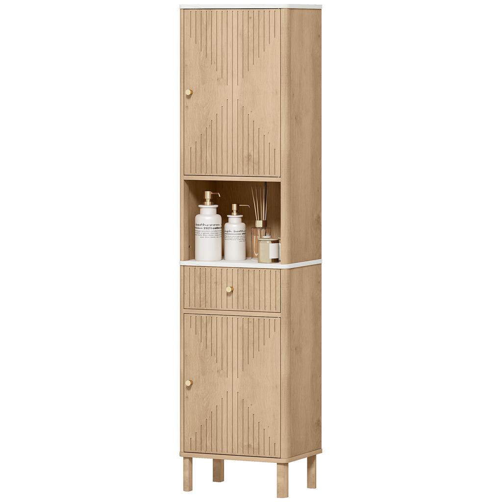 Multi-Storage Slimline Bathroom Cabinet - Oak Wood Effect