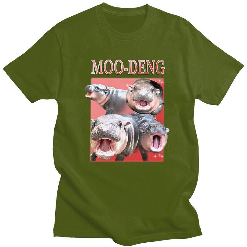 Custom Moo Deng Hippo Meme T Shirts for Men Pure Cotton Tees Tshirts Tshirt Clothes