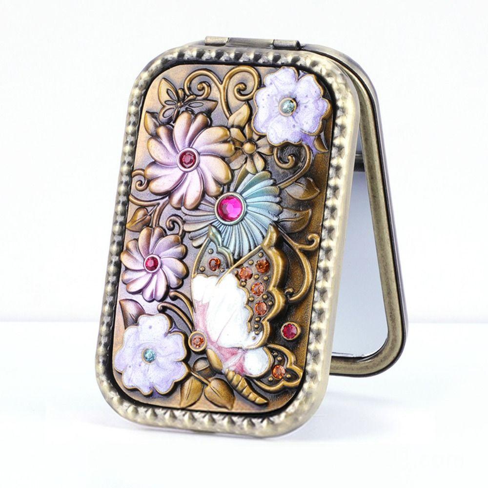 Зеркало для макияжа в стиле ретро, ​​квадратное косметическое складное зеркало, компактное карманное зеркало, туалетное подарочное зеркало