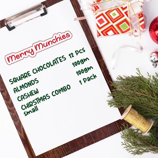 Healthy Master Merry Munchies Коробка из 15 конфет | Премиальная рождественская подарочная коробка | Квадратные шоколадные конфеты(12шт), Миндаль, кешью, рождественский набор маленький, сухофрукты