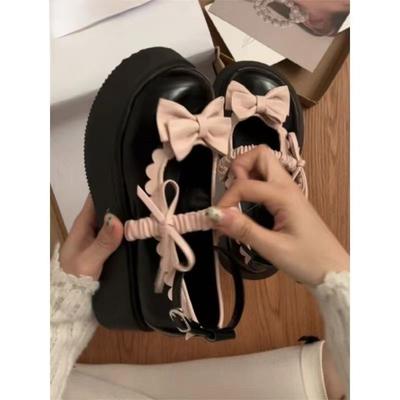 Японские милые туфли Мэри Джейн с бантом, маленькие кожаные туфли, модные универсальные женские туфли на толстой подошве-маффин с мелким вырезом, jk одинарные туфли