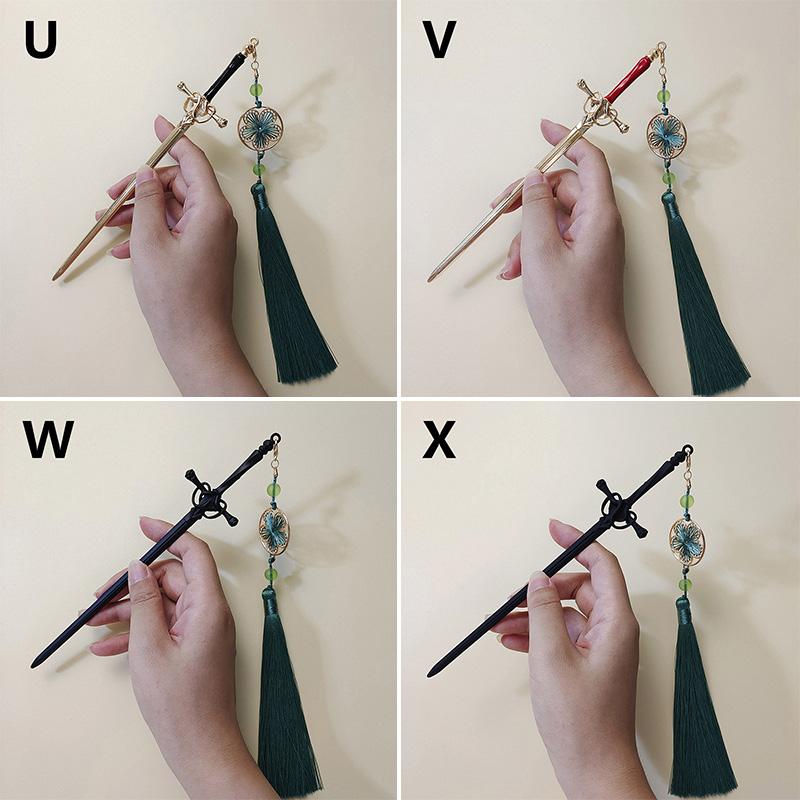 1 шт., заколка для волос в стиле панк, кисточка, рубиновая подвеска, палочка для волос, китайский меч, заколка для волос, винтажные аксессуары, металлические