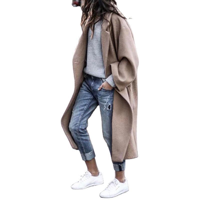 Womens Long Wool Coat 2026 Elegant Solid Color Slim Fit Warm Overcoat Winter Office Wear