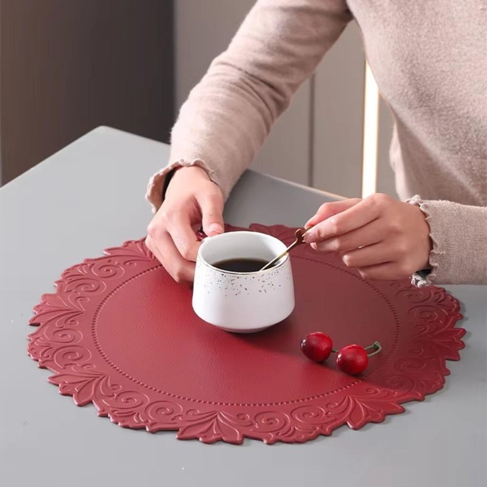 Anti-Slip Embossed Placemats Round Shape Faux Leather Placemats Table Placemats Plate Placement