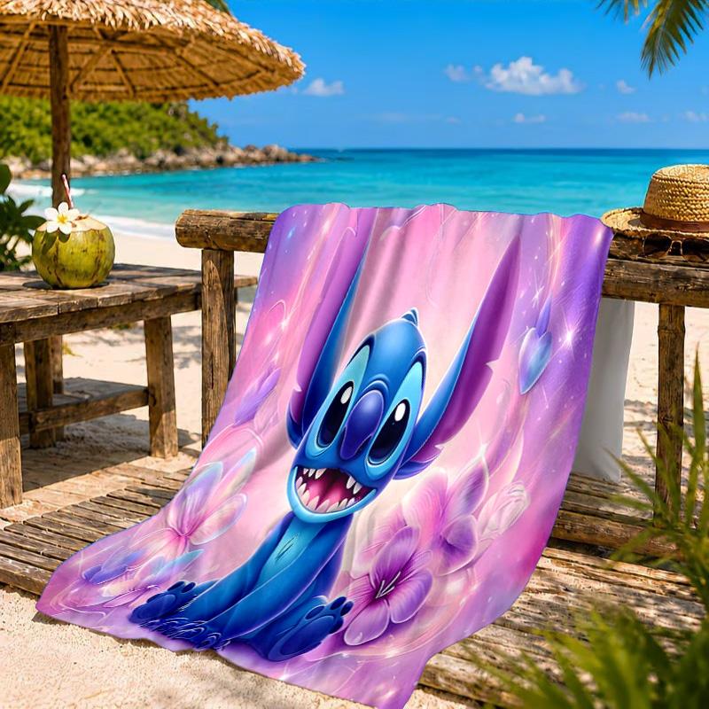 Cartoon Sti-Alien Artwork Printed Microfiber Beach Towel, Soft And Absorbent, Quick-Dry, Ideal for Summer Travel, Beach Essential, Swimming Pool