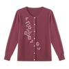 Spring Embroidered Wool Cardigan for Middle-Aged and Elderly Women - Plus Size, Round Neck.