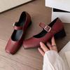 Fashion Designer Vintage Women Mary Jane Shoes Fashion Square Toe Shoes Spring Autumn Elegant Low Heels Sandals