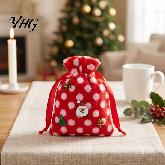 Christmas Tree Embroidery Sacks Plush Gift Bag with Drawstring, Soft Santa Sack for Candy Bags Apples Presents, Reusable Holiday Wrapping Pouch