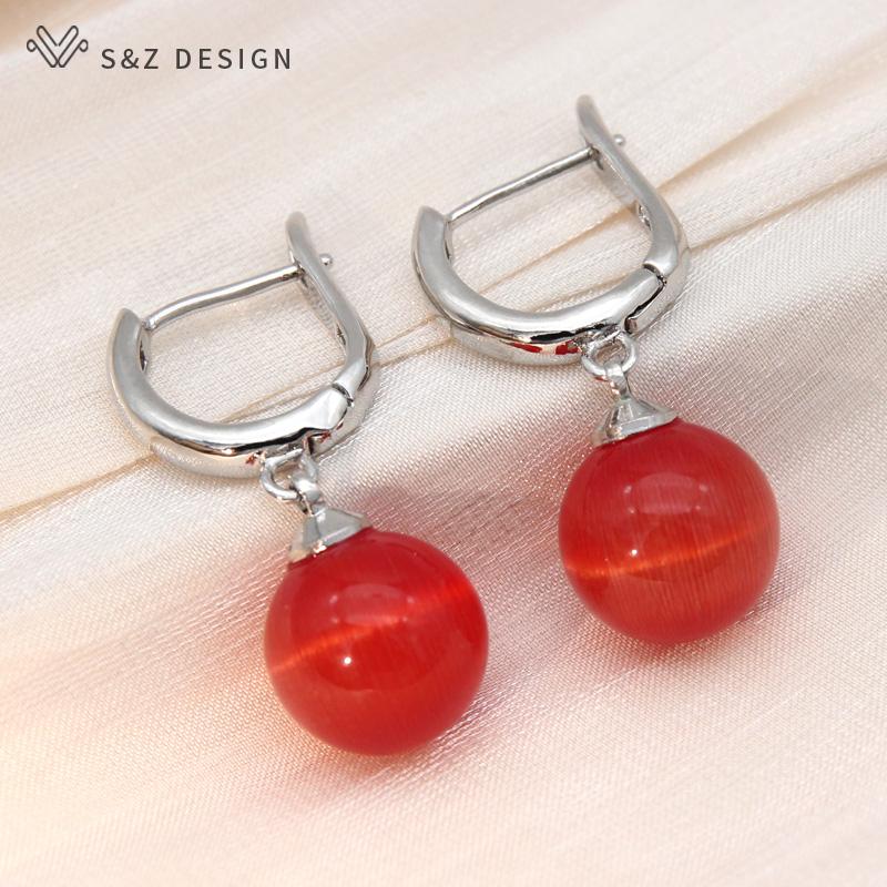 Модные роскошные серьги-подвески цвета розового золота с круглыми опалами и бусами кошачий глаз для женщин, модные ювелирные изделия для свадебной вечеринки