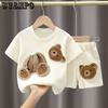 Комплект летней одежды для девочек, комплект из двух предметов для малышей, повседневная детская спортивная одежда с короткими рукавами с рисунком, модная