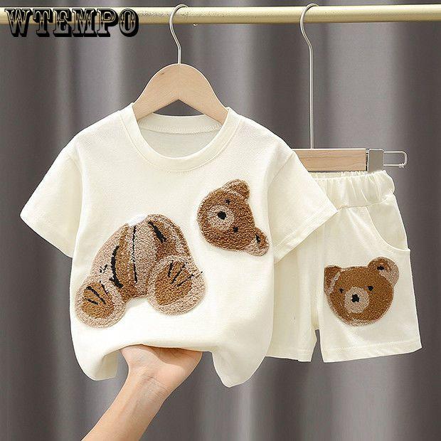 Комплект летней одежды для девочек, комплект из двух предметов для малышей, повседневная детская спортивная одежда с короткими рукавами с рисунком, модная