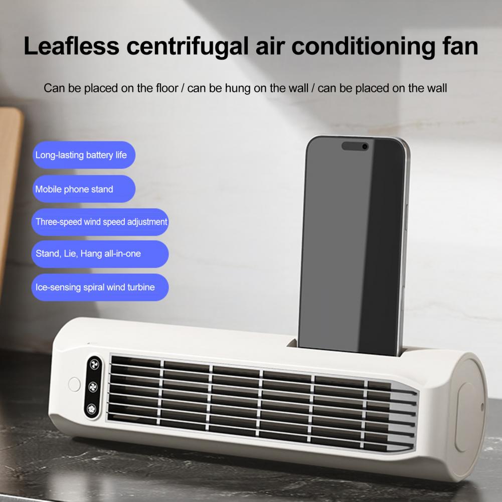 Portable Air Conditioner Fan, 3 Modes Vertical Flat Wall-Mounted Fan, USB Charging Bladeless Silent Cooling Device For Outdoor