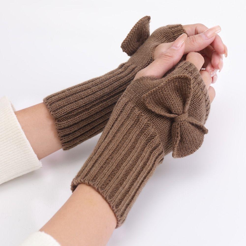 Bow Knitted Gloves Fingerless Half Finger Gloves Fashion Twists Gloves  Winter