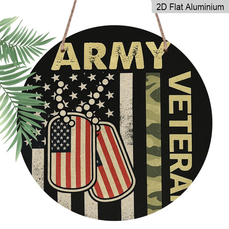 2D Flat Printing, 1pc, Circular Metal Sign/ Plaque for Veterans' Commemoration, Memorial Day, Suitable for Natural Decoration, Walls, Rooms, Gardens