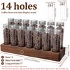 7/14Pcs Coffee Bean Storage Tubes with Walnut Wood Display Stand Portable Single Dose Coffee Bean Container Sealed Coffee Bean