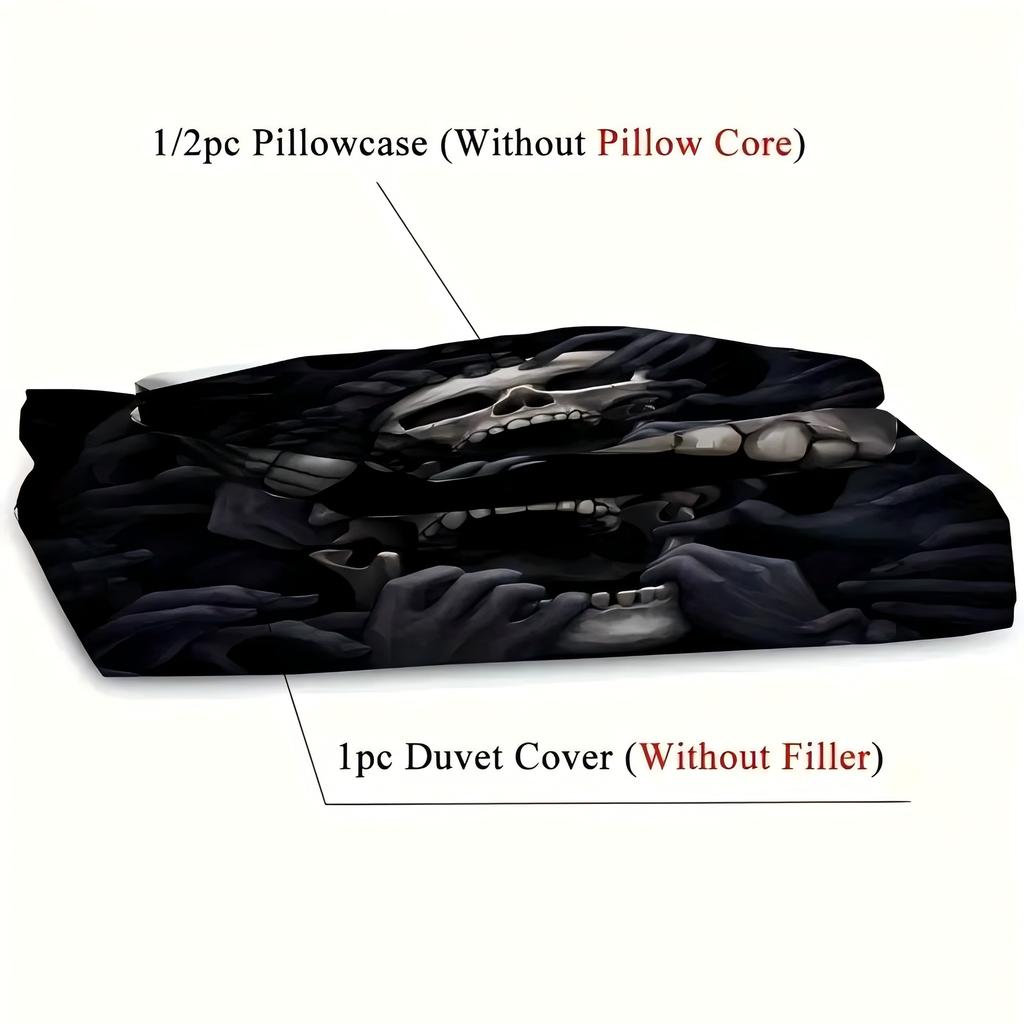 Skeleton 3D Print Black Duvet Cover Set Halloween Style Double For Adults Queen King Size Soft Bedding Set With Pillowcase