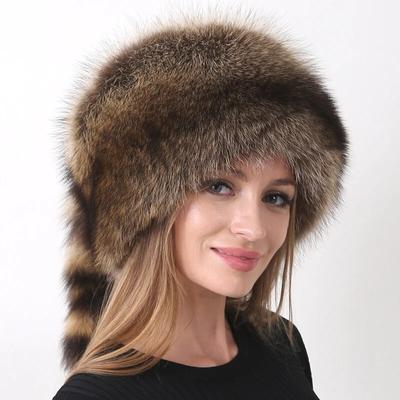 Новые зимние шапки для женщин с хвостом пушистого енота, удобная круглая зимняя шапка