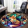 1pc Stained Glass Fox Office Round Area Rug, Indoor Mat Suitable ForOffice, Under Office Chairs Bedroom Living Room Home Decor, Room Deco  D049