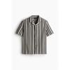 H M Textured caMp sHirt Regular Fit Navy Blue Striped