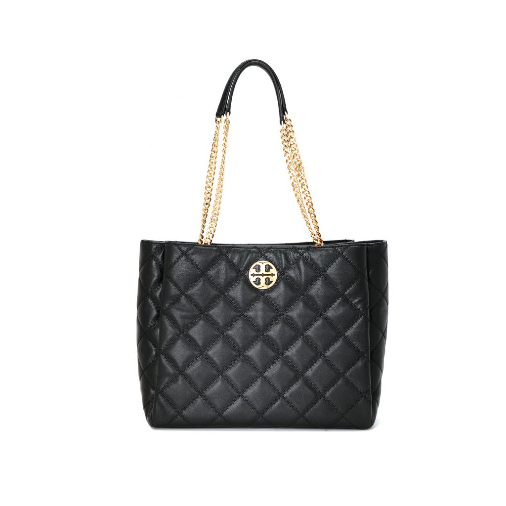 Tory Burch TB-Willa Leather Quilted Three-Compartment Large Capacity Tote Bag Women tote Black 137411-001