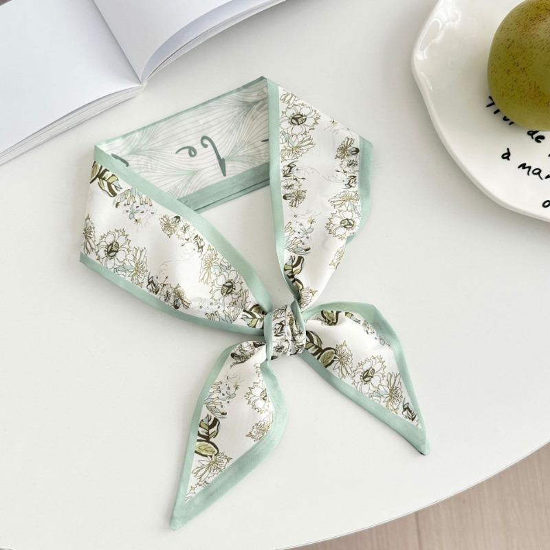 Silk Scarf Long Strip New Small Fresh Pastoral Headscarf Bow Headband Tied Bag Streamer Decorative Scarf Belt