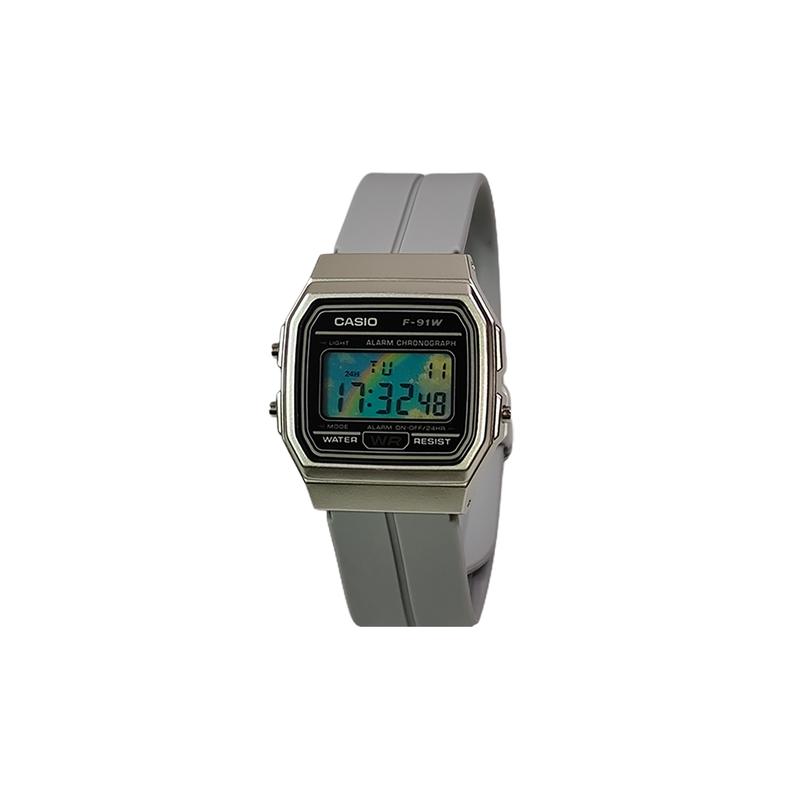 Casio Индивидуальные часы модифицированная серия радужное облако часовое стекло серебристый пластиковый корпус классический ретро маленькие F-91WM-7A(Watch5-GaiZhuang-NiHongYinShi)